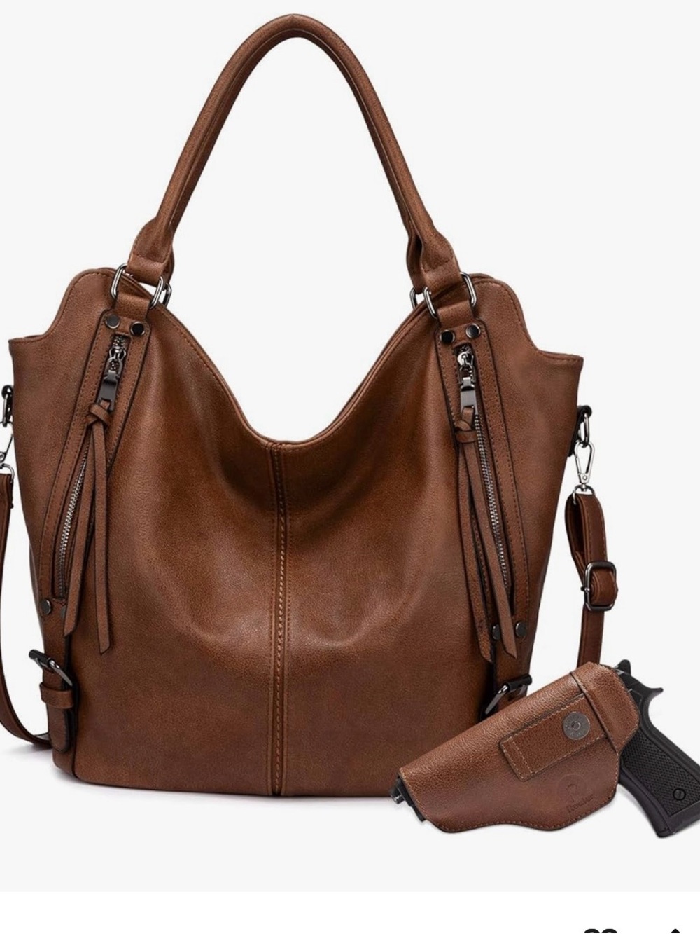 Brown Leather Tote Handbag with Detachable Holster
